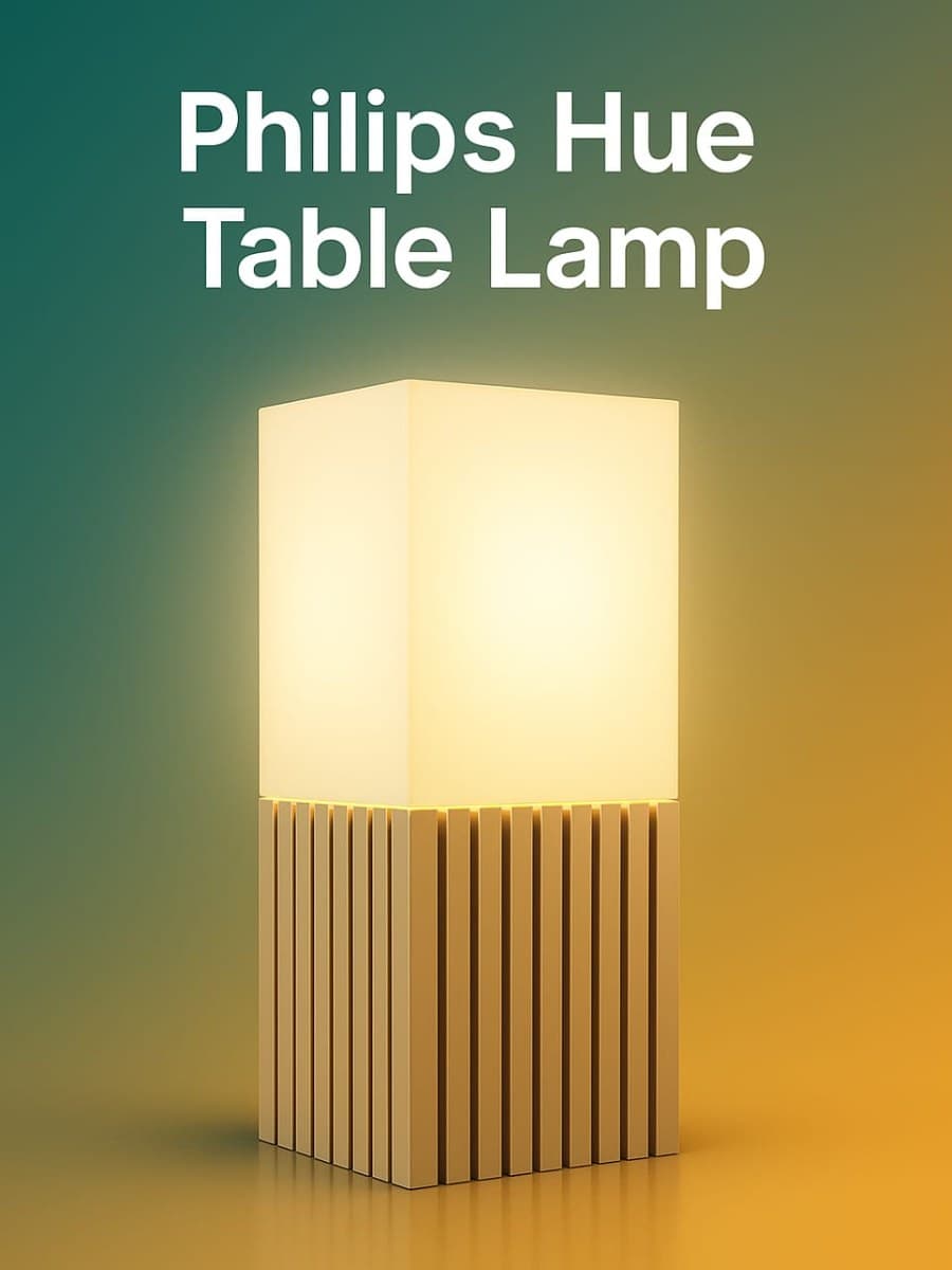 Square slatted table lamp stand with warm golden illumination