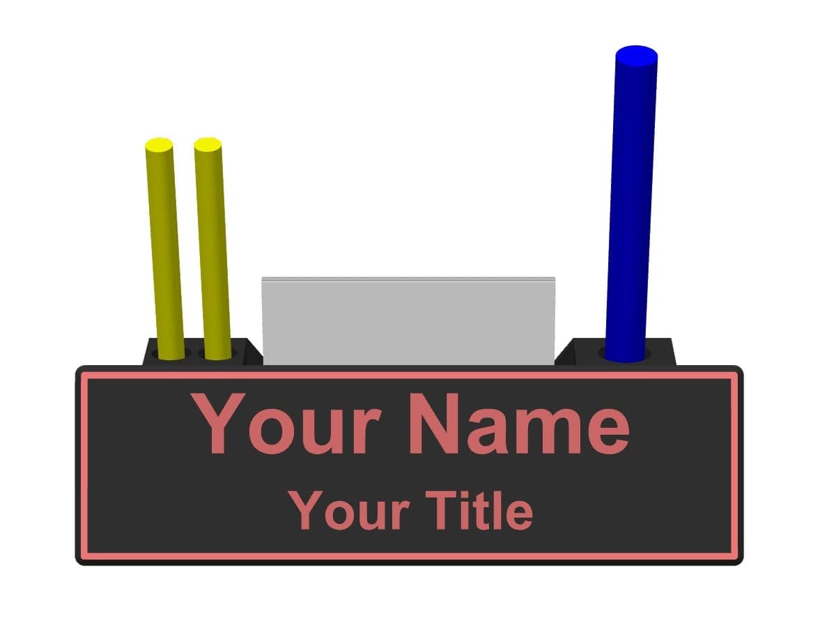 Customizable desk nameplate with pen holder and card slot