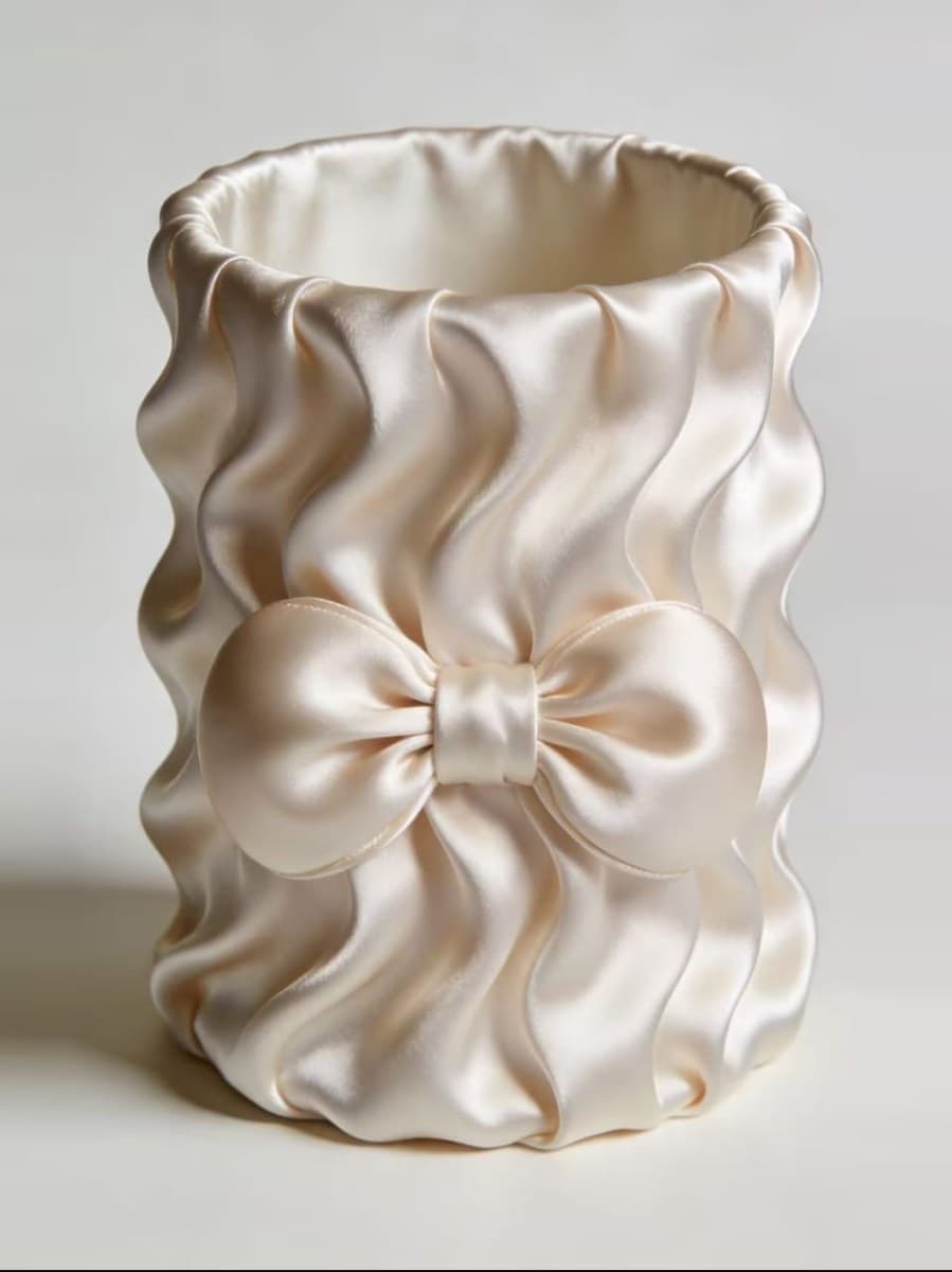 Pearl silk wavy single organizer cup with bow accent